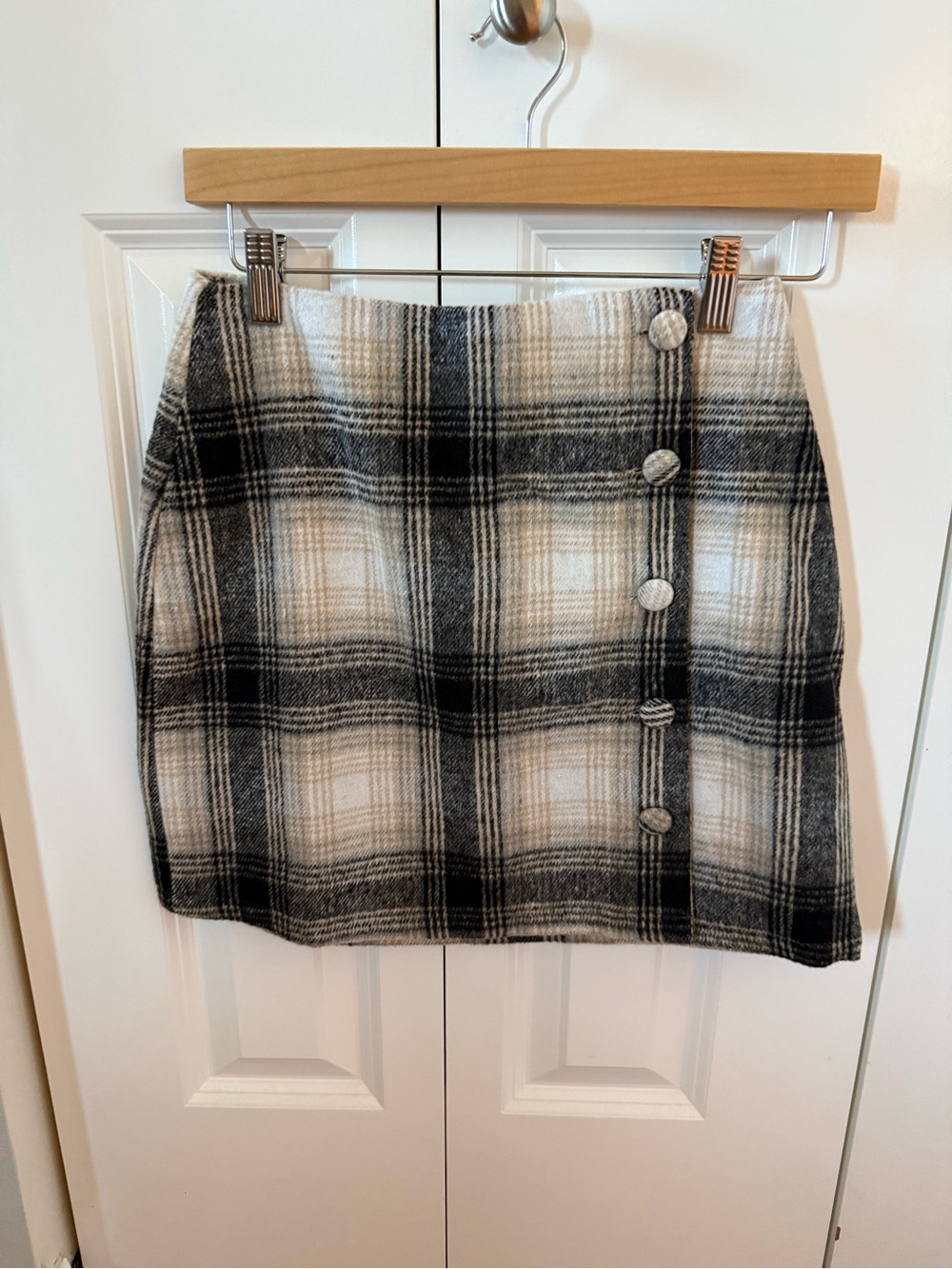 Lulu's Black & Cream Plaid Button Mini Skirt